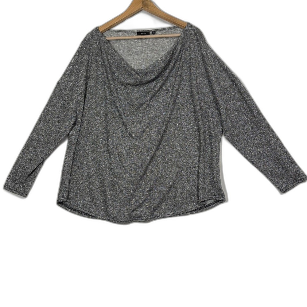 Apt 9 Cowl Neck Top Silver Metallic Shimmer Long Sleeve Knit Holiday Party 2X